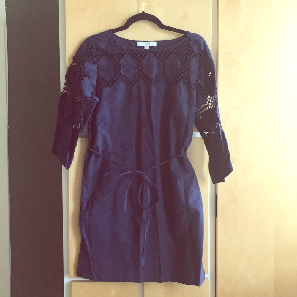 Loft navy sheath dress with crochet detail